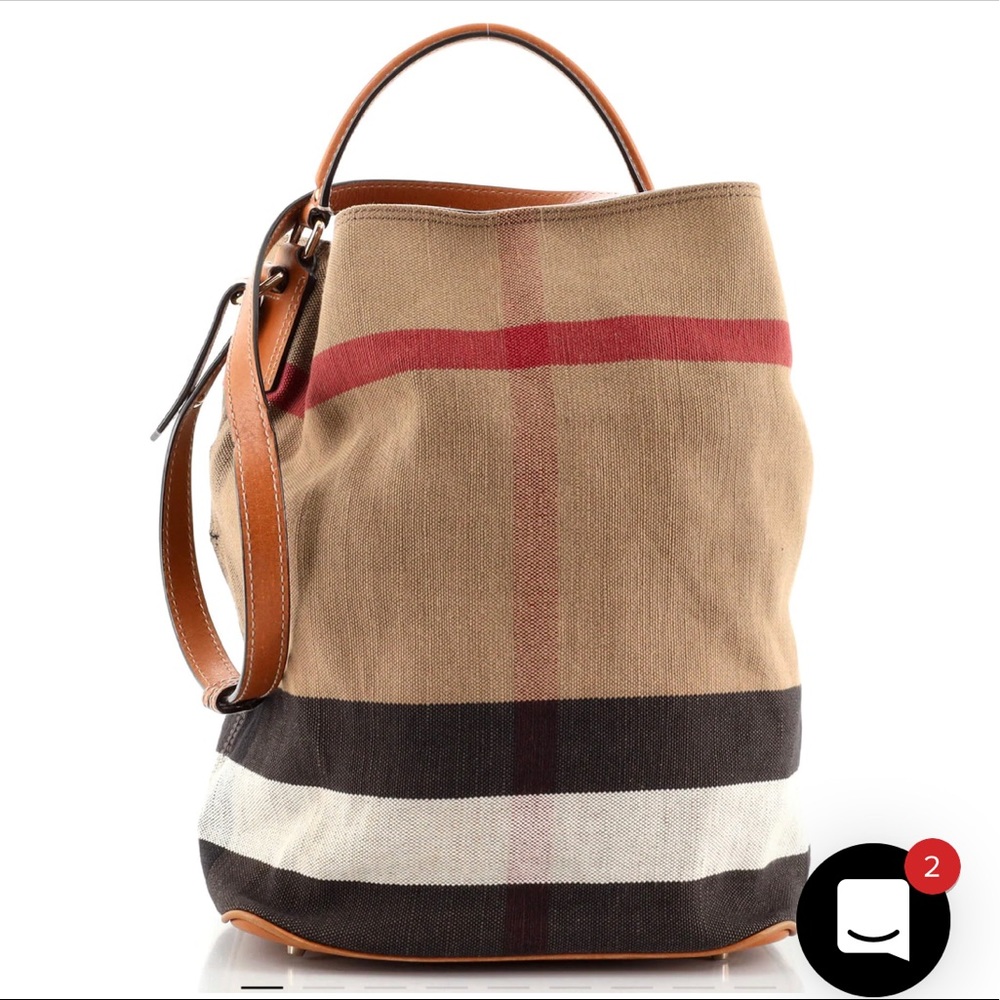 Burberry Canvas Mega Check Bucket Bag (RED leather)